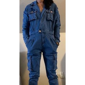 Denim jumper one piece